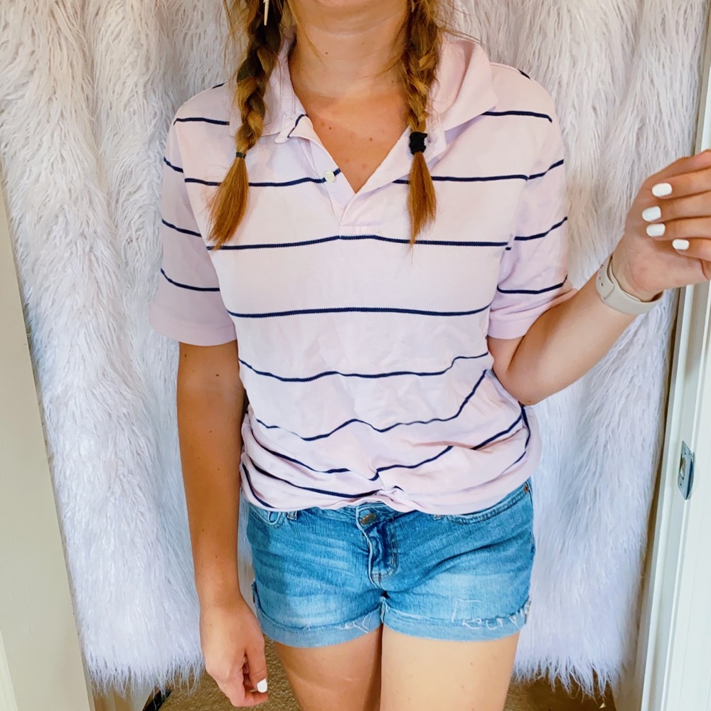 MERONA BABY PINK CLUB RETRO 80S STRIP POLO (S)